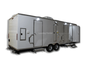 Mobile restroom trailer, view 1